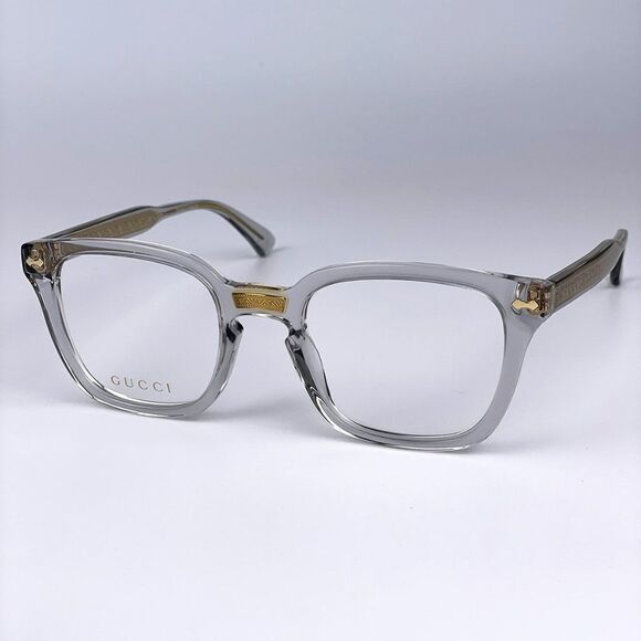 NEW Gucci GG0184O 005 Unisex Square Gray Clear Gold Eyeglasses - Picture 3 of 14